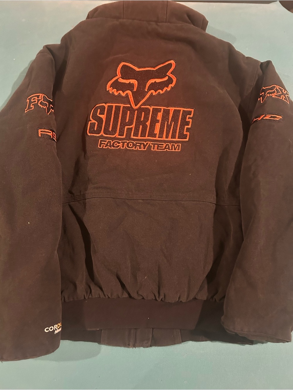 Supreme Black Hooded Puffer Jacket with Orange Logos - Picture 4 of 6